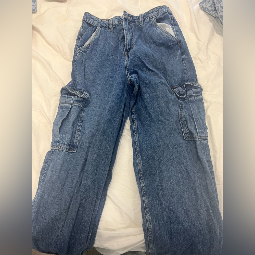 Cargo jeans, worn twice, washed and a little wrinkled (will iron them)